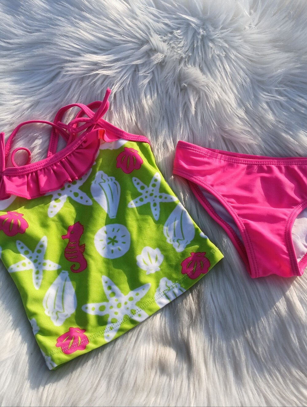 Bikini Tankini toddler size 2T Green Pink Bathing Swim Swimming Suit Swimsuit